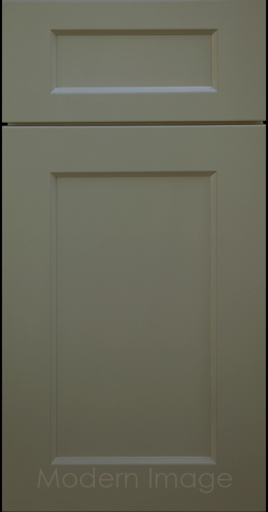 Laguna Evergreen painted Shaker kitchen cabinet door with wide stiles & rails, inside profile and a flat center panel.